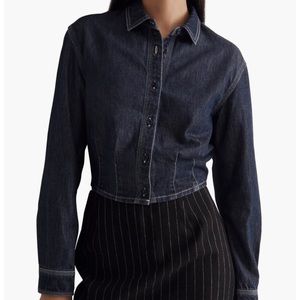Madewell Denim Pleated Crop Button-Up Shirt
